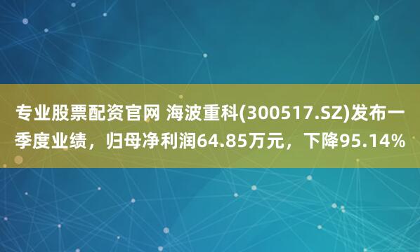 专业股票配资官网 海波重科(300517.SZ)发布一季度业绩，归母净利润64.85万元，下降95.14%