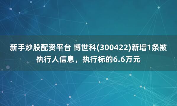 新手炒股配资平台 博世科(300422)新增1条被执行人信息，执行标的6.6万元